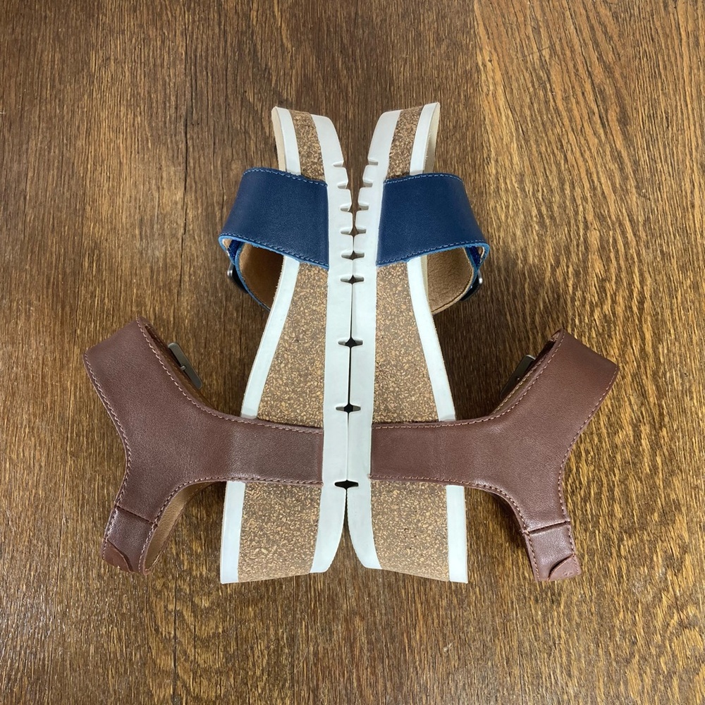 New Josef Seibel Quinn 02 Leather Buckle Wedge Women’s Size 7-7.5 Ocean/Camel - Picture 6 of 10